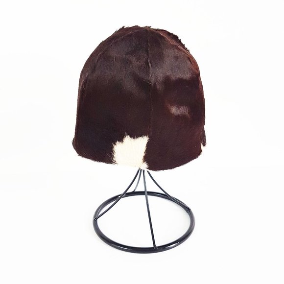 Vintage Cowhide Newsboy Hat, Dark Brown and White Cowhide Fur Baker Boy Hat - Picture 2 of 8